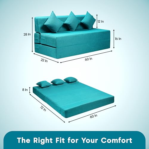 Image of Amazon Brand - Solimo 3 Seater 5 * 6 Jute Fabric Washable Cover Sofa Cum Bed with 3 Cushions 3 Seater Double Foam Fold Out Sofa Cum Bed (Finish Color - Sky Blue Delivery Condition - Pre-Assembled)