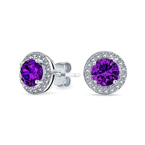 Boucles d'oreilles taille brillant rond vert émeraude bleu londres violet 1ct
