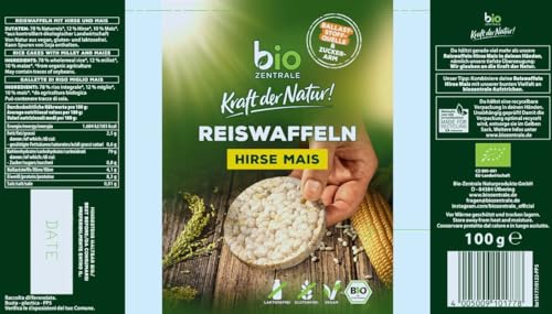 biozentrale Bio Reiswaffel Hirse-Mais | 12er Pack (12x100g) | Leckere Reiswaffeln | Ballaststoffquelle Snack