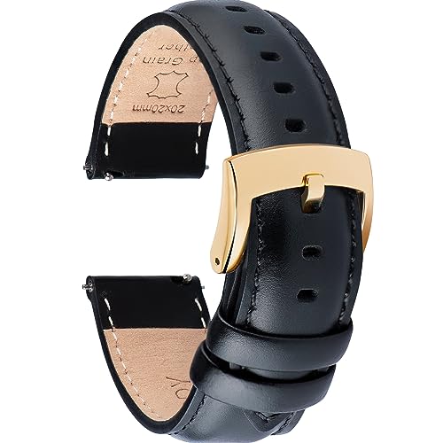 OTTOODY Leder Uhrenarmbänder 18mm 20mm 21mm 22mm Armband, Schnellverschluß Eleganten Leder Uhrenarmband für Herren und Damen, Hochwertige Ersatz Leder Armband für Uhr und Smartwatch,Goldene Schnalle