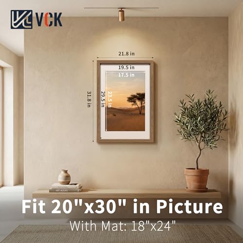 Image of VCK 20x30 Picture Frame 5 Pack, Walnut Exclusive Wood, 18x24 Mat, for Print