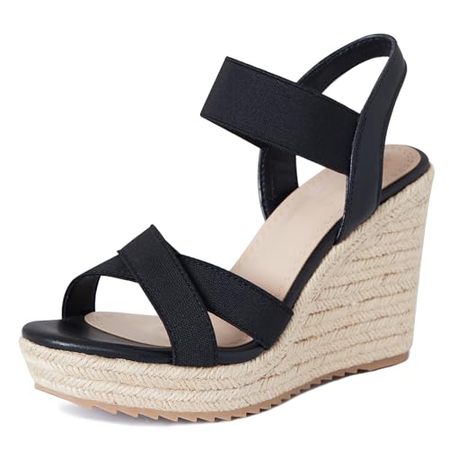 mikarka Women's Open Toe Espadrilles Wedge Sandal Slip On Elastic Ankle Strap Platform Sandals Dressy Comfortable Wedges Shoe