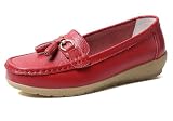 Solaud Femme Confort Cuir Mocassins Talon compensé Penny Loafers Respirants Légers Souples Décontracté Bureau Marche Chaussures Rouge 36 EU