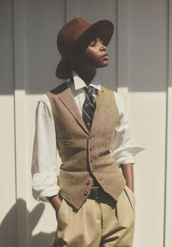 Women's Button Herringbone Tweed Suit Vest Casual Sleeveless Regular Fitted Lapel Waistcoat2