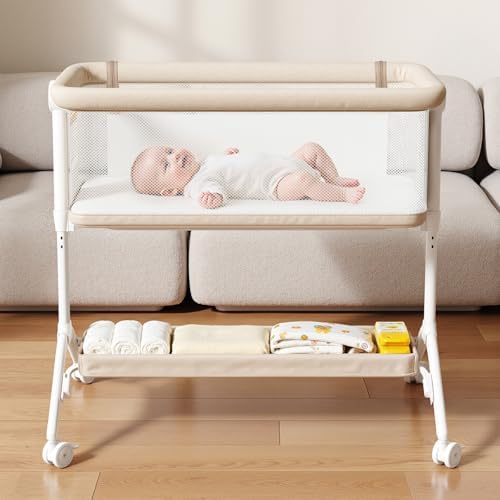 New Mom Essentials: Surviving the Newborn Phase Bassinet Bedside Sleeper - All-Mesh Design, Portable Bedside Bassinet for Baby with Washable Mattress, 5 Adjustable Heights(Beige)