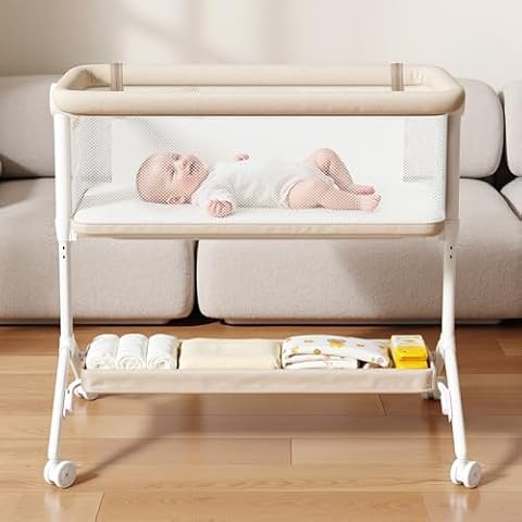 Taylengrow Baby Baby Bassinet Bedside Sleeper, All-Mesh, 5 Heights, Locking Wheels（Beige） — $139.99 (11% off)