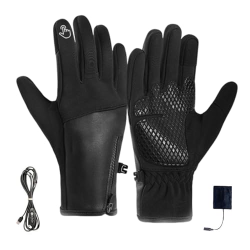 男性用加熱手袋 - 23x10cm 寒冷地用保温手袋、充電式バッテリー駆動冬用ミトン |スキーハイキング作業用タッチスクリーン指先付き防風寒冷地用サーマルミトンある生地と厚いフリースの裏地を組み合わせ