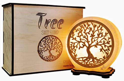 Salt Lamp Tree of Life H 5.9”, 4.4 lbs - Pure Natural Rock Salt – Unique Night Light Lamp - 1 Light Bulb as a Gift - Wooden Present Box - Holiday Gift Ideas - Cool Room Décor
