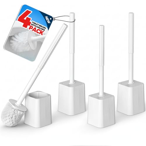 FORASTO 4Pack Toilet Bowl Brush and Holder Set - Restroom Cleaning Supplies