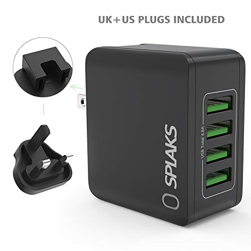 Tintec USB Charger, Universal 4 Ports UK/US Multi Plug USB Charger Smart 24W/5V 4.8A Multi Charger AC Power Adapter UK Plug Charger for iPhone X, iPhone 5/6/7/8/Plus and Many Other devices