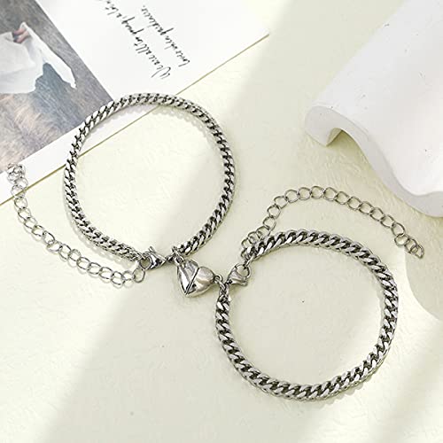 FUTIMELY 2 Pcs Couple Bracelets for Men Women Silver Gold Cuban Chain Bracelets Peach Hearts Each Other Bracelet Couple Matching Promise Mariner Thick Link for Boyfriend Girlfriend Gifts4