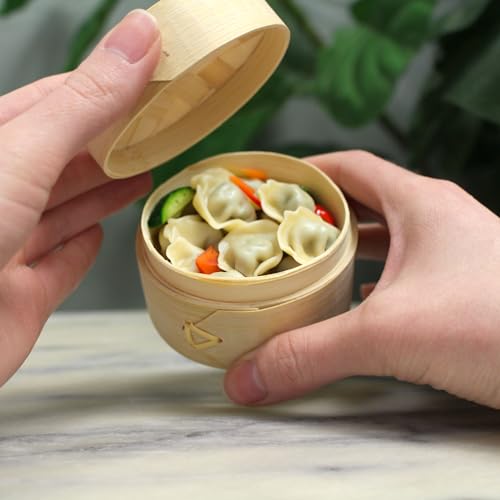 image for BambooMN 3 Inch Mini Bamboo Dim Sum Dumpling Steamer Basket for Desser