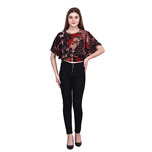Image of POPWINGS Casual Batwings Sleeves Round Neck Floral Print Regular Multicolor Top for Women