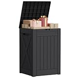 Greesum 52 Gallon Extra Large Deck Box with Lock, Heavy-Duty Resin Outdoor Storage Container, Waterproof Lockable Chest for Patio Furniture, Garden Tools, Pool Equipment, Dark Black