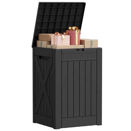 Greesum 52 Gallon Extra Large Deck Box with Lock, Heavy-Duty Resin Outdoor Storage Container, Waterproof Lockable Chest for Patio Furniture, Garden Tools, Pool Equipment, Dark Black