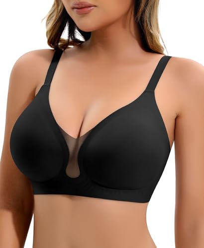 Image of DOCUMO Wireless Bras for Women No Underwire Seamless Push Up Bras with Support and Lift, V Neck Bralette with Bra Extender