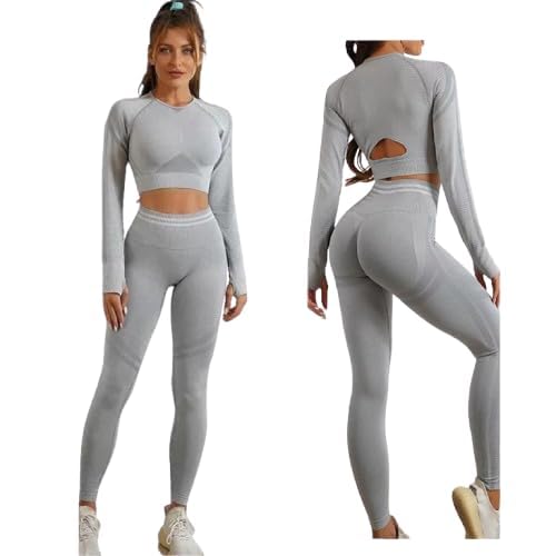 2 pc Gym Wear for Women Full Set, Scrunch Butt Lifting Leggings with Full Sleeves Crop Top Workout set, 4 way Stretchable Gym Leggings for Women High Waist--image-21