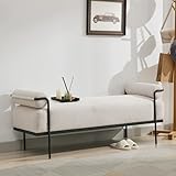 SOFTHION End of Bed Bench 61.2',Entryway Bench,Modern Upholstered Bench Ottoman,Chenille Paded Footrest Stool with Metal Legs for Living Room, Foyer Mudroom Hallway,Beige