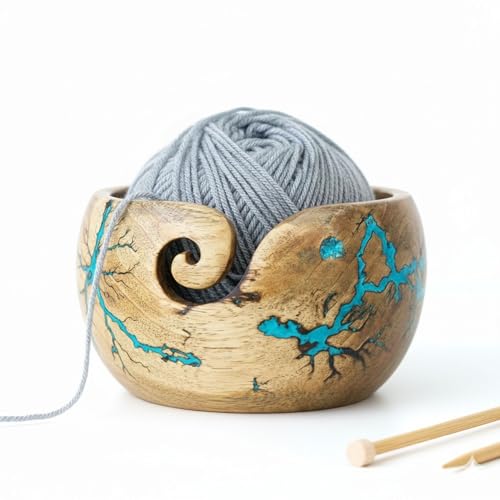 Image of Lichtenberg Figure Yarn Bowl - Handmade Wooden Yarn Bowl for Knitting Yarn Ball Holder - Yarn Bowls with Holes Crochet Bowl Holder - Yarn Storage Bowl 7 inch x 4 inch inches (SB-Yarn Bowl)