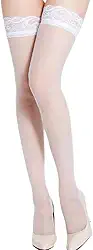 Meia-calça feminina de renda na altura da coxa, sedosa, semitransparente, chique, lingerie