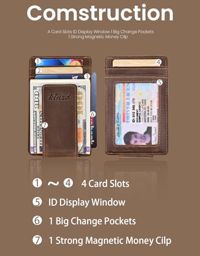 kinzd Money Clip, Front Pocket Wallet, Leather RFID Blocking Strong Magnet thin Wallet3
