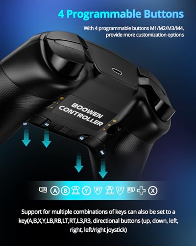 Image of Multi-Platform Wireless Controller, PC Gaming Controller with 2.4G Adpater /Hall Joysticks /Hall Triggers /1200 mAh Battery /4 Programmable Buttons /RGB Lighting, Compatible with PC Windows 7 /8.1 /10 /11, Switch /OLED /Lite, iOS, Android, Steam-Black