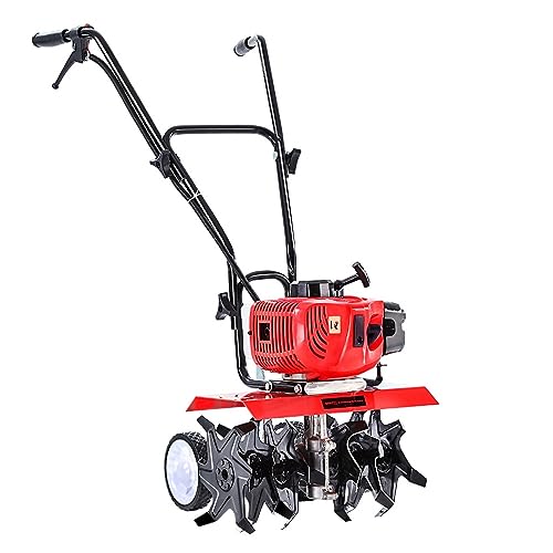 Giantz 65CC Rotary Cultivator Tiller, 400mm Wide Petrol Powered Rotary Hoe with 6 Blades and Hardened Steel Tines, Foldable Rototiller for Garden, Farm, Soil Preparation