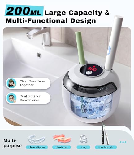 Image of Ultrasonic Retainer Cleaner Machine, 45kHz Deep Gentle Dental Cleaning Pod with 304 Stainless Steel Tank, 4 Cleaning Modes for Aligners, Dentures, Mouth Guards, Night Guards, Toothbrush Heads