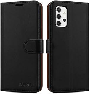 iCatchy For Samsung Galaxy A32 5G Case Leather Wallet Book Flip Folio Stand View Cover with Card Slots Compatible with Galaxy A32 (6.5'') Phone Cover (Black)
