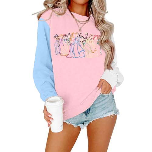 Image of BANGELY Fantastical Sweatshirt Women Cute Embroidered Fantastical Princess Sweater Family Vacation Shirt Long Sleeve Top
