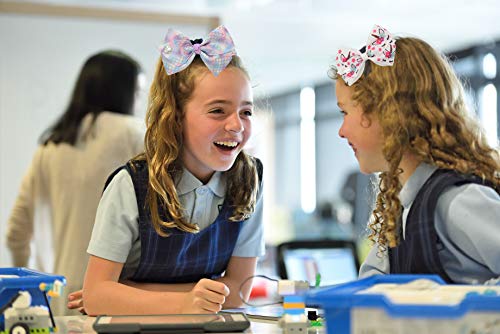 6Pc 5" Large Hair Bows For Girls With Heart Emblem #TOP6