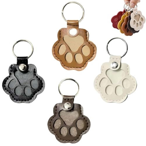 Miaherry Pack de 4 Llaveros Conmemorativos de Cuero con Diseño de Pata de Mascota – Incluye un llavero pelo mascota para recoger y almacenar pelo de perro y gato, regalo para amantes de mascotas