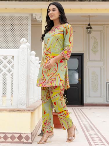 Image of feranoid Elegant V-Neck 3 /4 Sleeve Kurta & Pant Co-ord Set (S-XXL)