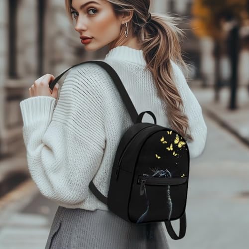 HUGS IDEA Black Cat Backpack for Women Butterfly Polyester Backpack for Lady Mini Backpacks for Women Travel Daypack Tote Bag for Teen Girls Rucksack for Work Outdoor Sports3