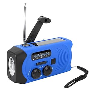 Emergency handslinger radio, draagbare opwindbare zaklamp AM/FM/WB weerradio, USB en zonne-energie radio voor kamperen/backpacken/wandelen/buiten blauw(ME)
