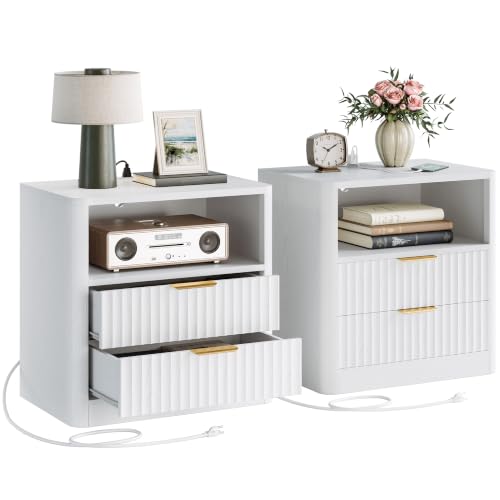 IRONCK Fluted Night Stand Set of 2, White
