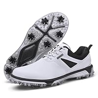KESCOO Waterproof Golf Shoes Men Professional Spiked Golf Footwear Lightweight Outdoor Comfortable Golf Training Sneakers, White 46
