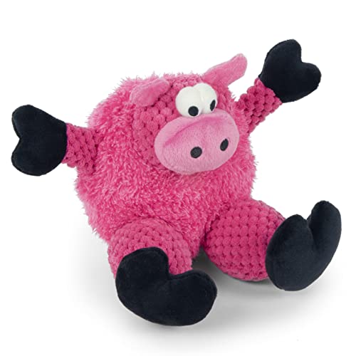 Image of goDog Checkers Sitting Pig Squeaky Plush Dog Toy, Chew Guard Technology - Pink, Small