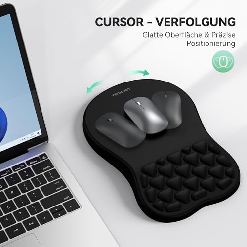 TECKNET Ergonomisches Mauspad, Memory-Schaum Mousepad mit Handauflage & Weiches Massagedesign zur Schmerzlinderung, Gaming Mauspad mit Gelkissen und Rutschfester PU-Basis für Büro, Home, Laptop, PC