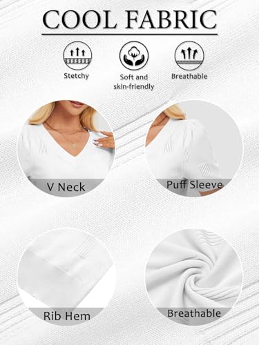 Image of ATHMILE Summer Tops for Women 2025 Short Sleeve V Neck Sweaters Dressy Casual Blouses Lightweight Thin Knit Fashion Shirts