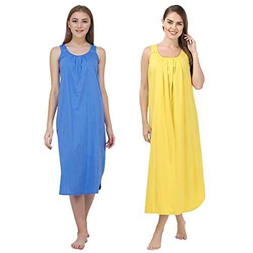 Image of BLAZON Women's Cotton Hosiery Solid Maxi Nighty Slip (Pack of 2) Available Sizes: S, M, L, XL, 2XL, 3XL, 4XL, 5XL