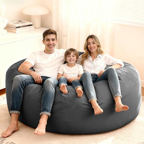 HABUTWAY Bean Bag Chair: Giant 6' Memory Foam Furniture Bean Bag Chair with Microfiber Cover - 6Ft,Grey - Image 3