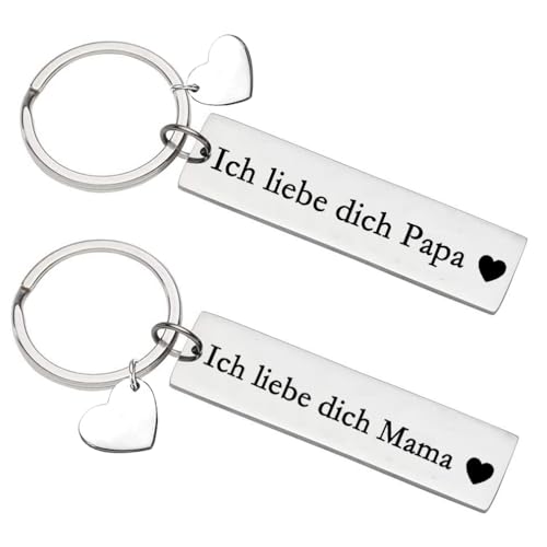 Regalo para padres con texto en alemán ''Ich liebe dich Papa Mama Schlüsselanhänger Best Papa Schmuck Bester Mama Geschenk Vatertags Muttertag Geschenk Geburtstag Geschenk für Vater Mutter, plata, M