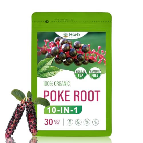 HerbOLITHIC Poke Root Tea Bag for Lymphatic Drainage, 10-in-1 Herbal Supplement for Lymph System, Body Detox & Immune Support, Ultra-concentrated Tea Blend w/Cleavers Turmeric Echinacea. 30 Bags