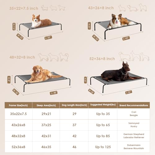 EHEYCIGA Elevated Dog Cot Beds for Large Dogs, Raised Outdoor Dog Hammock, Lifted Pet Platform with Frame and Washable Waterproof Cooling Teslin Mesh and Anti-Slip Feet, 43x26 inch - Image 5