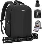 RAINSMORE Sac à dos pour appareil photo DSLR/SLR Sac de photographie de boîtier de caméra professionnel avec boîtier d'objectif & Couverture de pluie