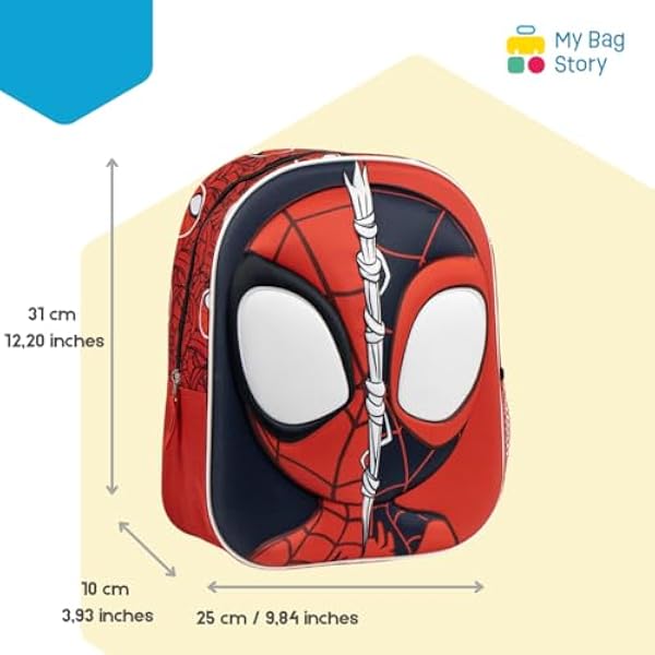 mybagstory Рюкзак Spidey 3D — детский, 31 x 25 x 10 см — рельефный рисунок — 1 карман на молнии + сетчатый карман — регулируемые плечевые ремни — рюкзак для детского сада или прогулок