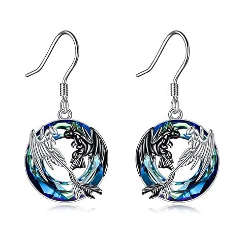 POPLYKE Dragon Toothless Earrings Sterling Silver Crystal Set of 2 Cute White and Black Charm Dragon Jewelry for Women Girls Men Cover
