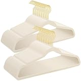 UNEED Ivory Velvet Hangers with Golden Hooks, 36 Pack - Ultra Thin Space Saving, Non-Slip Clothes Hangers for All Clothing, Dorm & Closet Organization (Heavy Duty, Anti-Scratch,360° Protection)