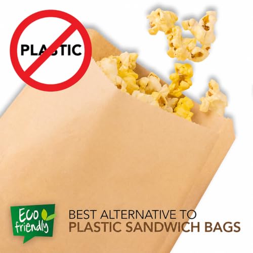 Image of Kraft Brown Sandwich Bags (800 Pack) - Microwavable Unbleached Natural Kraft Paper Bags - Food Grade Grease Resistant Bags for Pastries, Cookies, Snacks - Biodegradable - Stock Your Home